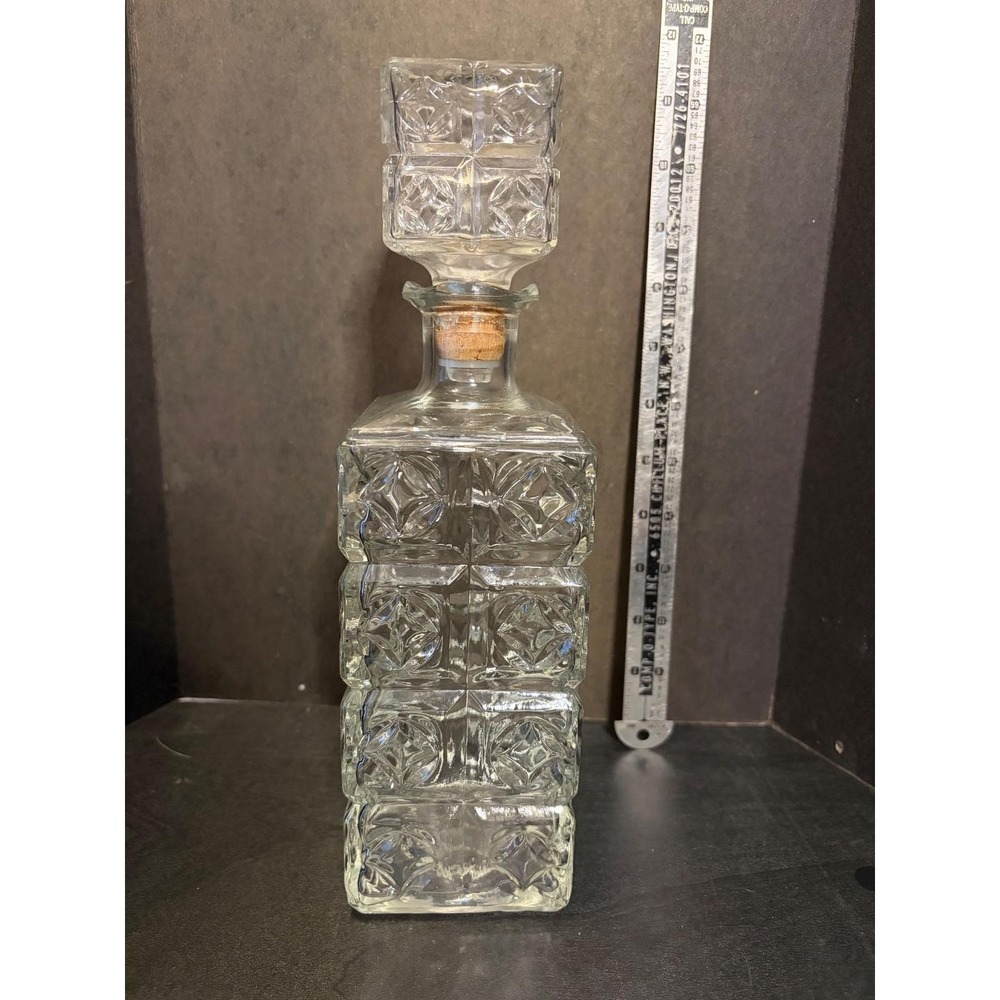 Vintage Federal Glass Square Block Pressed Glass Decanter Stopper 11in Clear